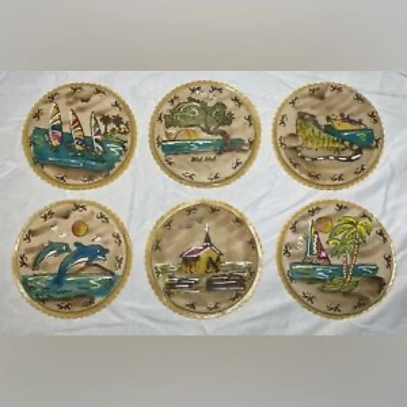 Set of 6 Divi Divi Aruba Travel Collectors Souvenir Coasters Alto Vista Chapel - Picture 1 of 4